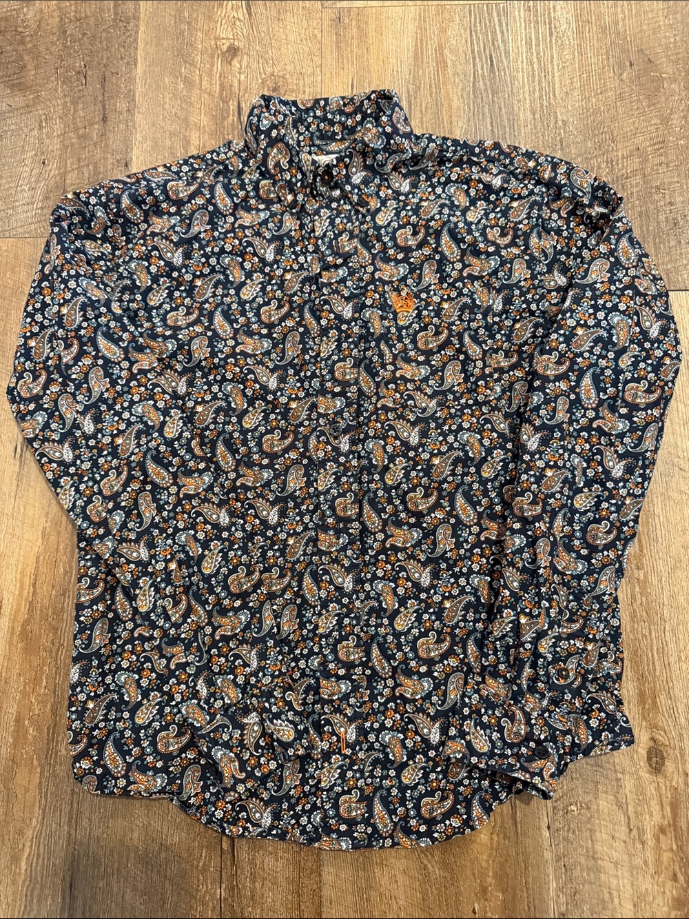 Boys Cinch Paisley Button-Up Shirt - Navy/Black & Brown